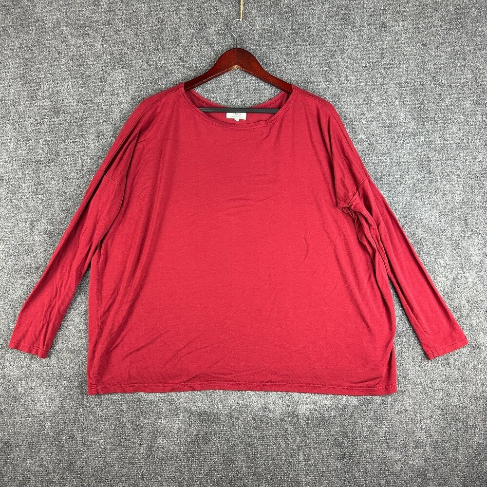 Piko Top Womens Large Long Sleeve Tee Shirt Pullover Maroon Bamboo Stretch Knit